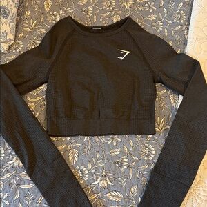 Black Gym Shark Long Sleeve Crop Top